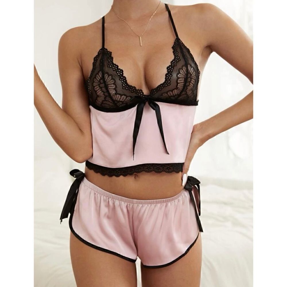 Satin Top and Shorts Pajama Sleepwear Set